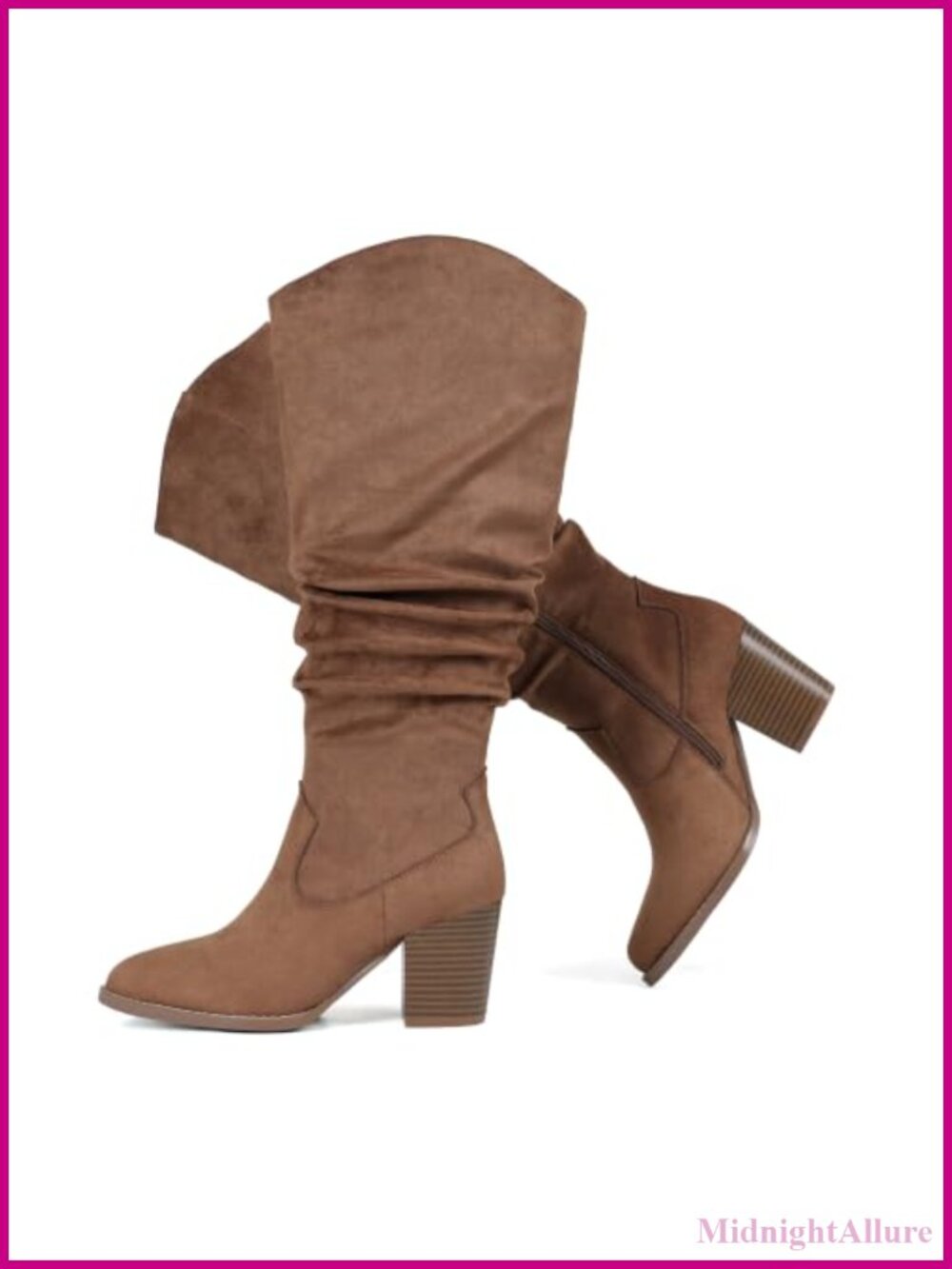 Womens Knee High Suede Wide Calf Boots Slouch Tall 3in Heel